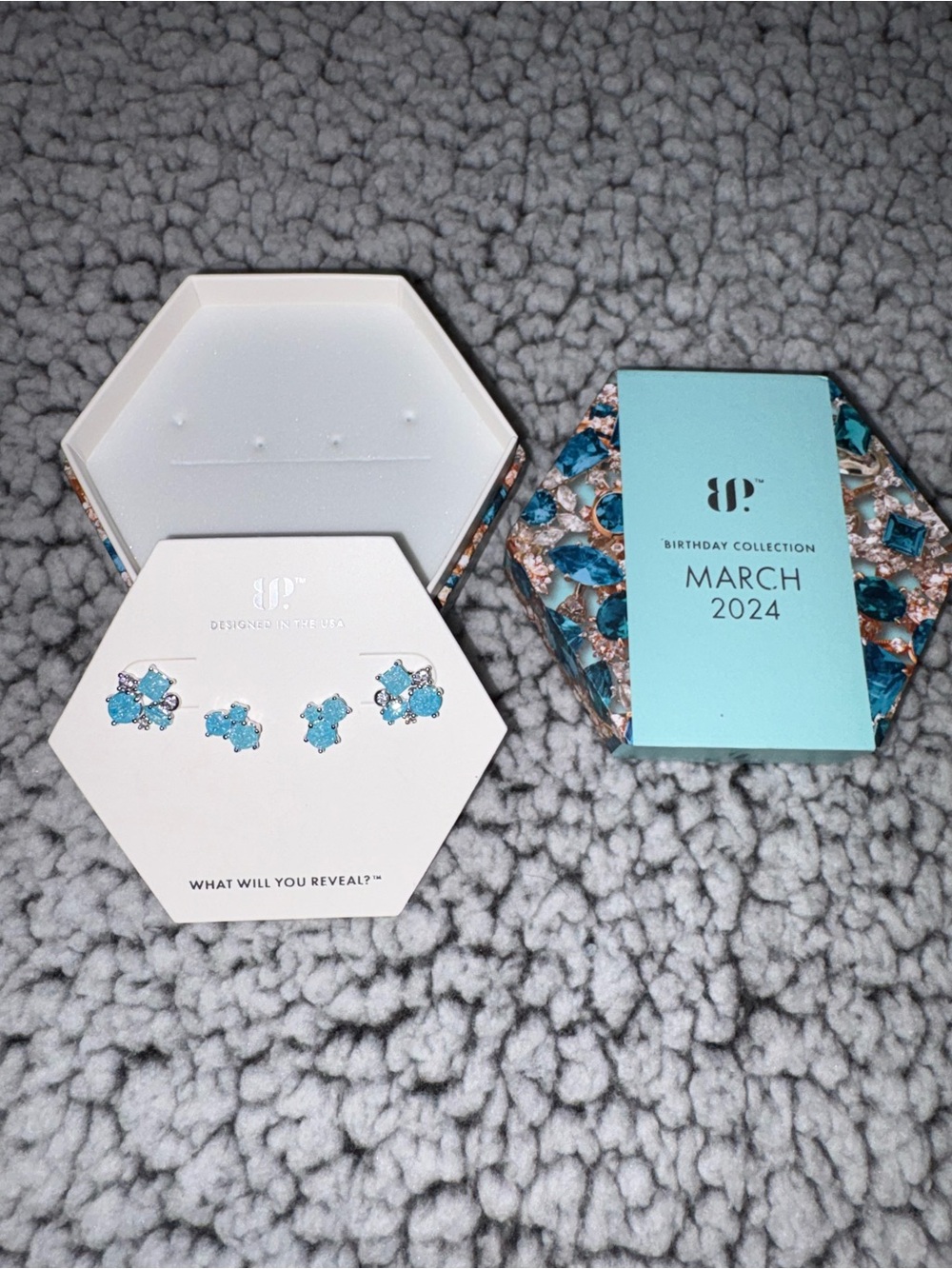bp March 2024 Blue Crystal Floral Stud Earrings
